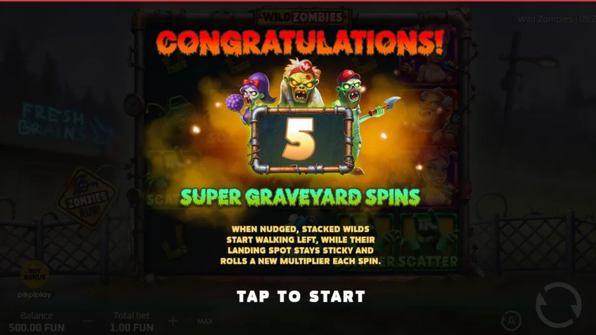 Tampilan visual slot Wild Zombies dengan tema apokaliptik komedi